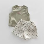 【73-120】セットアップ 刺繍タンクトップ&ドット柄 ショートパンツ(3色展開) - 画像 (5)