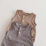 【66-90】ロンパース ベビー ボーダー柄 ノースリーブ - 画像 (10)