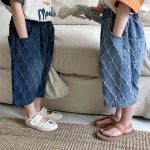 【80-140】パンツ 菱形 キルティング デニム ハーフパンツ - 画像 (4)