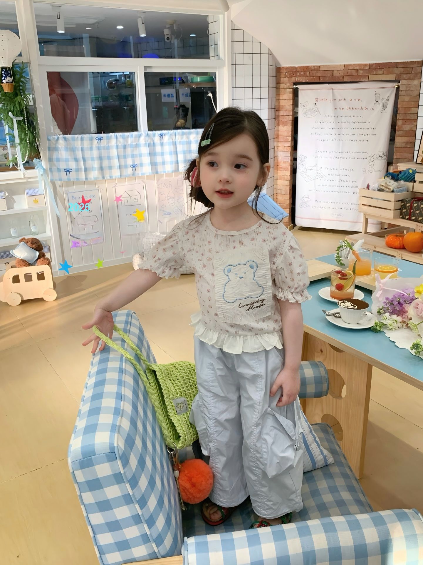 O1CN0162lN7v282LlIxImTt_2217733997874-0-cib.jpg 【90-140】半袖Tシャツorパンツ 女の子 フリル 花柄 パフスリープ - 画像 (1)