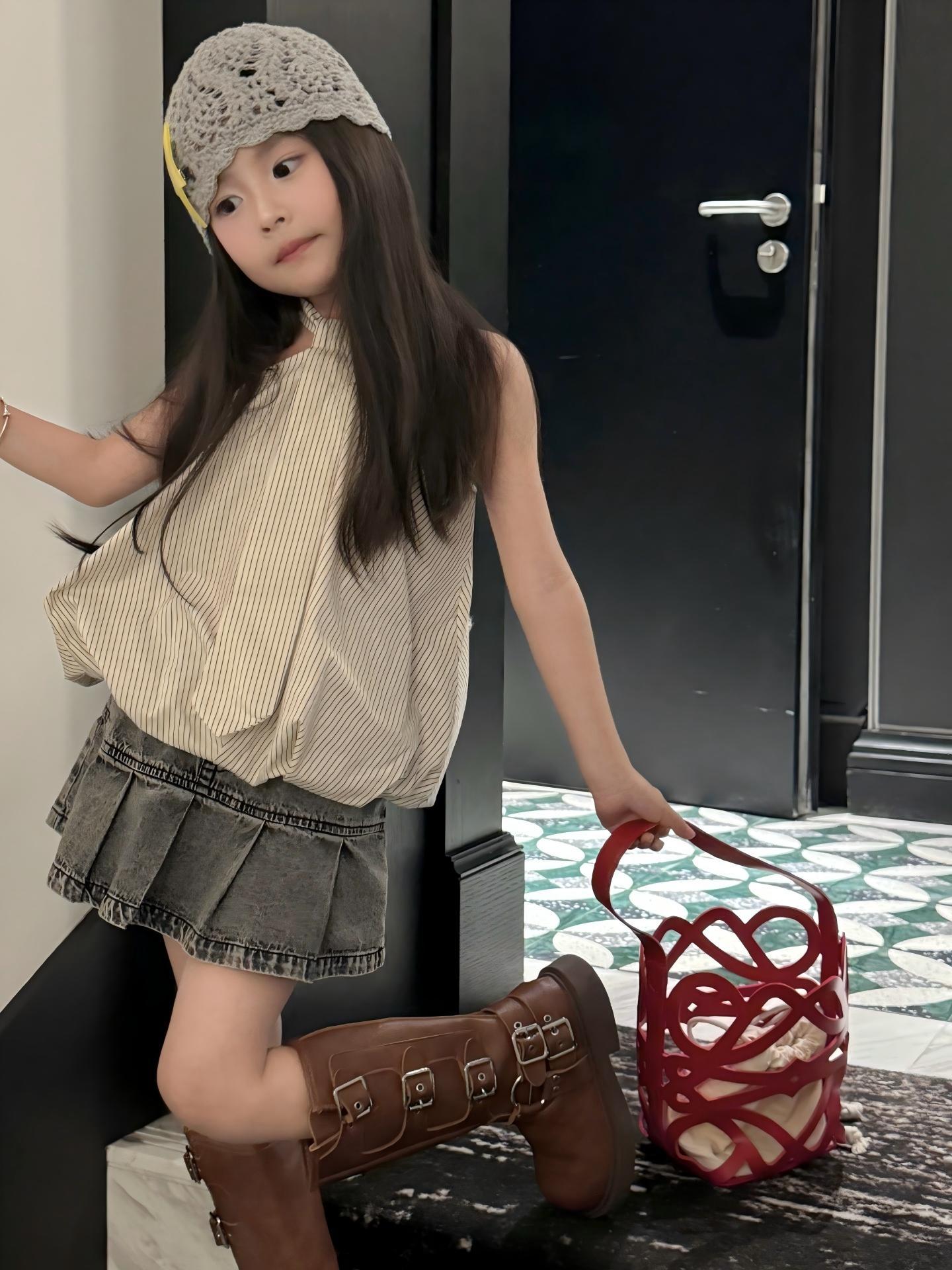 O1CN0179KGjF282Ll3OXlrO_2217733997874-0-cib.jpg 【90-150】トップスorスカート 女の子 ストライプ プリーツ - 画像 (1)