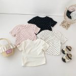 【73-130】Tシャツ ドット柄 リボン付き 合わせやすい - 画像 (3)