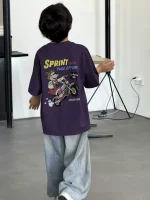 【90-160】半袖Tシャツ 男の子 カートゥーンプリント ゆったり ユニーク ラウンドネック - 画像 (5)