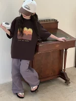 【90-160】Tシャツ プリント カジュアル 合わせやすい 半袖 ラウンドネック - 画像 (5)