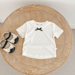 【73-130】Tシャツ ドット柄 リボン付き 合わせやすい - 画像 (7)