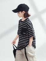【120-170】Tシャツ ボーダー柄 カジュアル 半袖 ラウンドネック - 画像 (6)