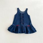 【80-120】ワンピース ベビー リボン付き ノースリープ - 画像 (5)