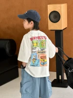 【90-160】Tシャツ 夏新作 マンガ風 プリント 半袖 - 画像 (2)