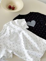 【100-150】Tシャツ 可愛い ハート柄 ドット 半袖 ラウンドネック - 画像 (6)