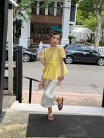 【100-160】二点セット トップス パフスリーブ 半袖 無地 通気性良い 女の子 - 画像 (4)