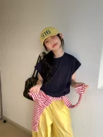 【100-160】Tシャツ 無地 合わせやすい カジュアル ドット柄 半袖 女の子 - 画像 (6)