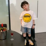 【90-160】Tシャツ シンプル 笑顔柄 男の子 半袖 - 画像 (2)
