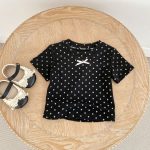 【73-130】Tシャツ ドット柄 リボン付き 合わせやすい - 画像 (10)