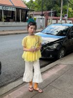 【100-160】二点セット トップス パフスリーブ 半袖 無地 通気性良い 女の子 - 画像 (6)