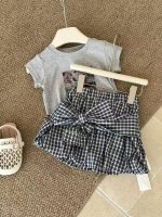 【100-160】スカート チェック柄 リボン シンプル 気質 女の子 - 画像 (2)
