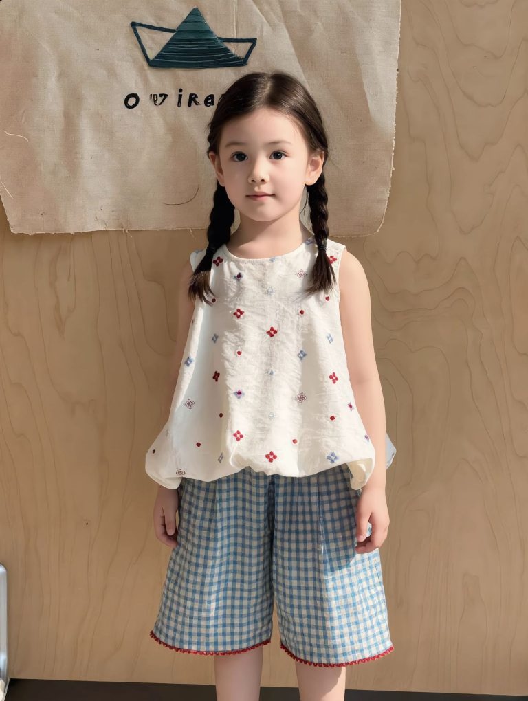【90-140cm】トップスorパンツ 女の子 チェック柄 ノースリープ