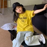 【90-160】Tシャツ 女の子 笑顔柄 プリント カワイイ