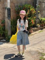 【100-160】ショートパンツ デニム ベルト付き 無地 ゆったり 合わせやすい - 画像 (3)