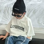 【90-160】Tシャツ アルファベット 半袖 カジュアル ラウンドネック - 画像 (4)