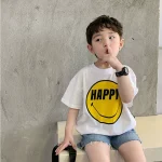 【90-160】Tシャツ シンプル 笑顔柄 男の子 半袖 - 画像 (4)