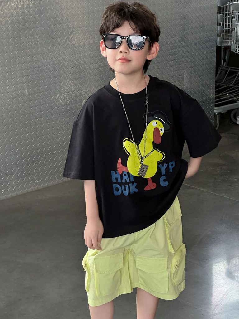 【90-160cm】Tシャツ 半袖 ラウンドネック プリント ダック柄