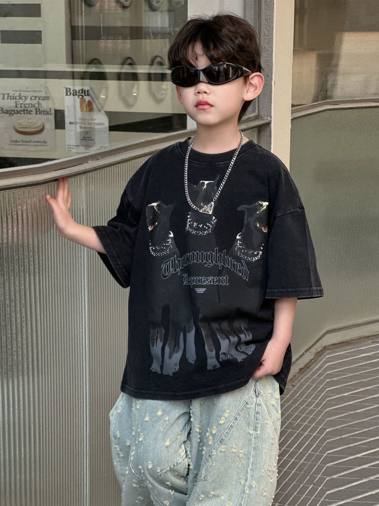 【100-160cm】半袖Ｔシャツ 男の子 犬柄 ストリート