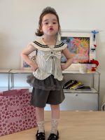 【90-140】スカートorパンツorセットアップ 女の子 ストライプ リボン付き - 画像 (2)