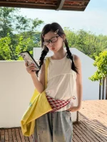 【100-160】ベスト 無地 切り替え 合わせやすい ノースリーブ 女の子 トップス - 画像 (3)