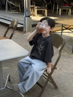 【90-160】男の子 半袖Tシャツ 落書き柄 カジュアル ゆったり ラウンドネック - 画像 (3)