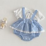 【66-90】セットアップ ベビー チェック柄 フリル