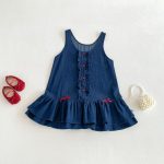 【80-120】ワンピース ベビー リボン付き ノースリープ