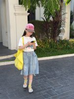 【100-160】ショートパンツ デニム ベルト付き 無地 ゆったり 合わせやすい - 画像 (4)