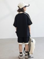 【120-170】セットアップ 配色 カジュアル ファッション 夏 半袖 - 画像 (4)