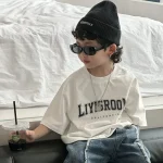 【90-160】Tシャツ アルファベット 半袖 カジュアル ラウンドネック - 画像 (2)
