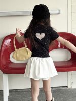【100-150】Tシャツ 可愛い ハート柄 ドット 半袖 ラウンドネック - 画像 (4)