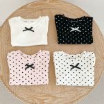 【73-130】Tシャツ ドット柄 リボン付き 合わせやすい - 画像 (6)