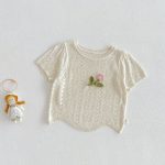 【73-120】半袖Tシャツ ベビー 透かし編み フラワー - 画像 (12)