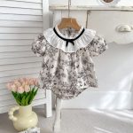 【66-90】セットアップ ブラック フラワー 半袖 トップス＆パンツ - 画像 (5)
