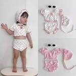 【73-100】水着 ベビー ボンネット付き ドット or チェック - 画像 (3)