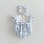 【66-140】ロンパースorワンピース ブルー ストライプ 姉妹服 - 画像 (7)
