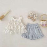 【73-120】セットアップ ベビー フリル ノースリープ ドット柄
