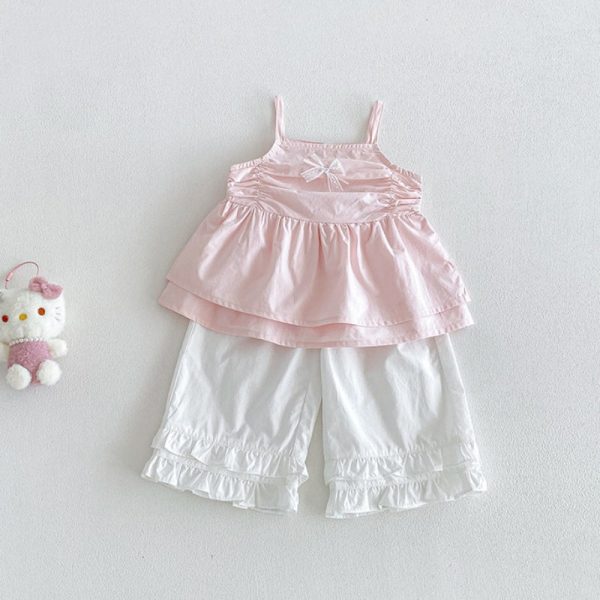 【73-100cm】セットアップ スウィート 蝶結び キャミトップス 無地
