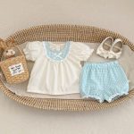 【73-110】セットアップ ベビー 切り替え レース リボン付き