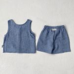 【73-100】セットアップ ベビー デニム 無地 通園・お出かけに - 画像 (4)