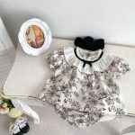 【66-90】セットアップ ブラック フラワー 半袖 トップス＆パンツ - 画像 (4)