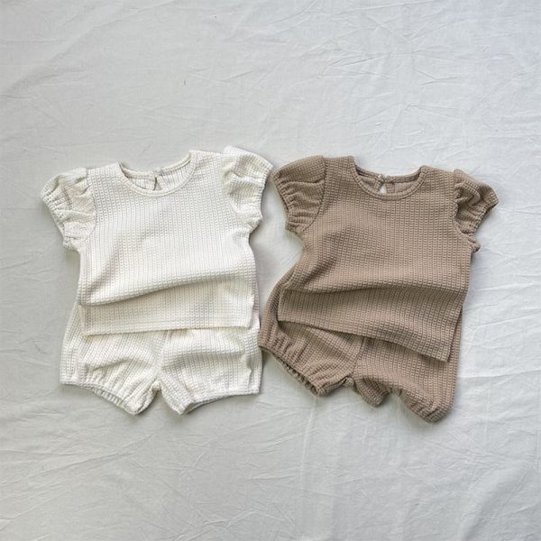 【73-100cm】セットアップ フリル袖 ワッフル