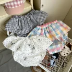 【66-90】パンツ ベビー チェック リボン 韓国風 かぼちゃんパンツ - 画像 (4)