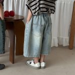 【80-140】デニムパンツ 七分丈 ヴィンテージ加工 ダメージ - 画像 (10)
