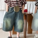 【80-140】デニムパンツ 七分丈 ヴィンテージ加工 ダメージ - 画像 (19)