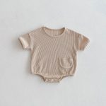 【66-90】ロンパース ワッフル ポケット付き 無地 - 画像 (6)